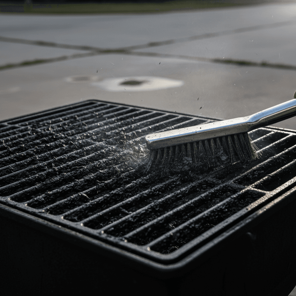 Close-up of grate being scrubbed during professional deep cleaning
