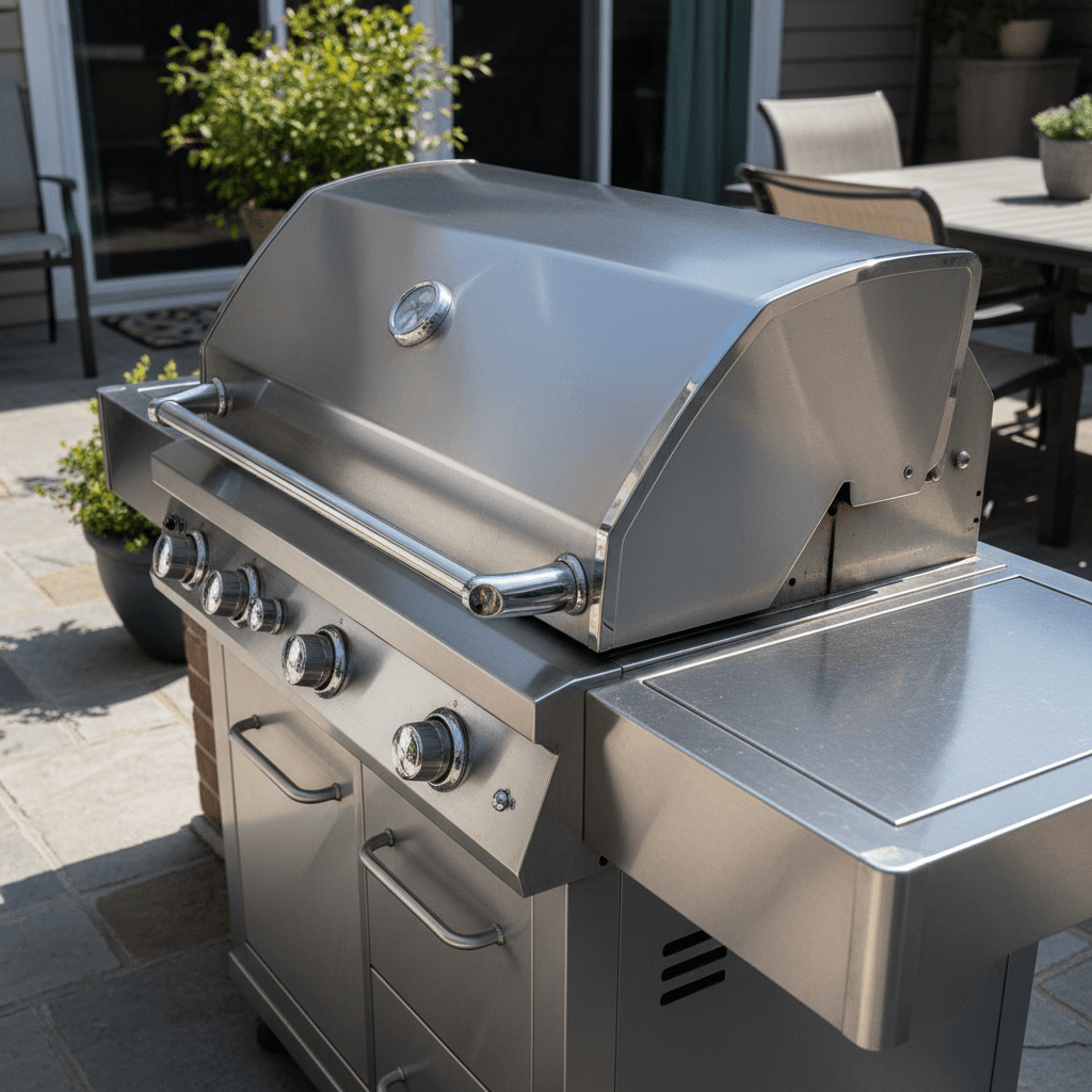 Built-in grill exterior fully restored with polished stainless steel finish